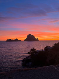 Scenic view of vedra of sea against sky during sunset
