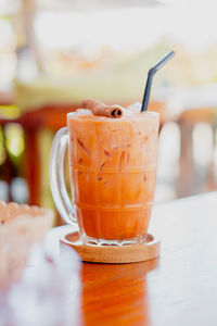 Close-up of drink in glass on table