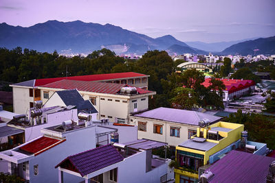 High angle view of townscape against sky