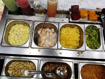 High angle view of food on table