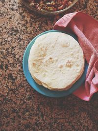 High angle view of breakfast on table