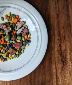 Directly above shot of food in plate on wooden table