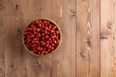 Directly above shot of berry fruits in bowl on table