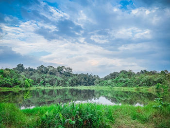 Scenic view of lake against sky