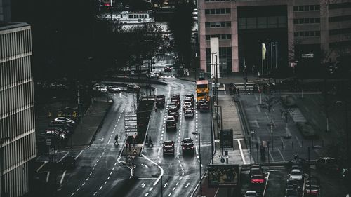 High angle view of cars on city street