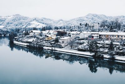 High angle view of frozen lake during winter