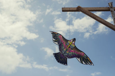 Low angle view of bird flying against sky