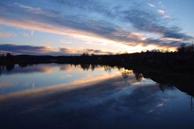 Scenic view of lake against sky during sunset