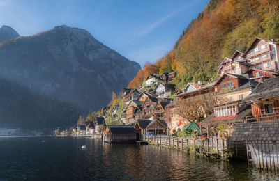 Autumn view of hallstatt village, hallstatt, austria