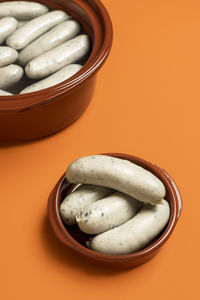 High angle view of bread in bowl on table