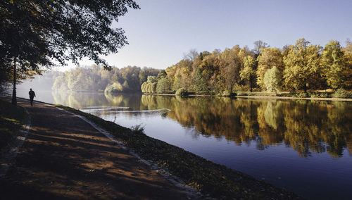Scenic view of lake against clear sky