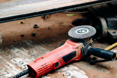 High angle view of electric sander