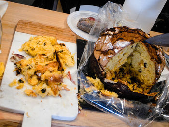 High angle view of meal served on table