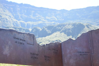 View of text on mountain