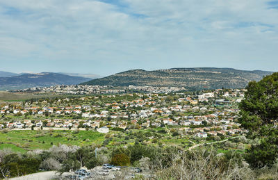 High angle view of townscape against sky