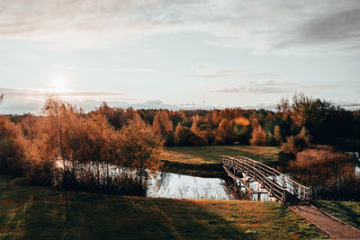 Scenic view of lake against sky during autumn