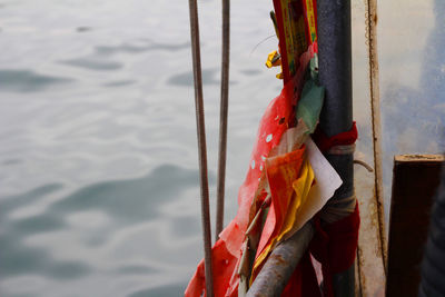 Close-up of rope tied on boat