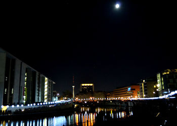 Reflection of illuminated buildings in water