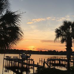 Scenic view of sunset over sea