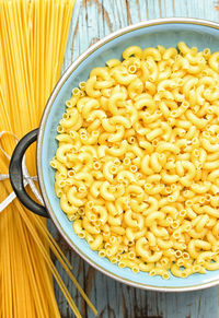 Close-up of macaroni in pot on table