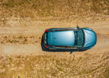 High angle view of car moving on land