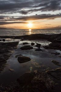 Scenic view of sea against sky during sunset