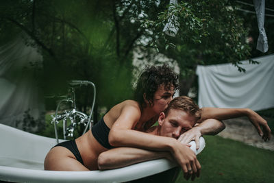 Couple sitting in a park