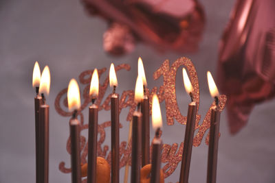 Close-up of lit candles 