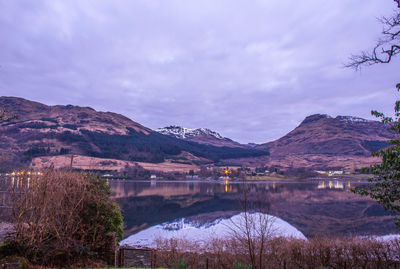 Scenic reflection of rocky landscape in lake