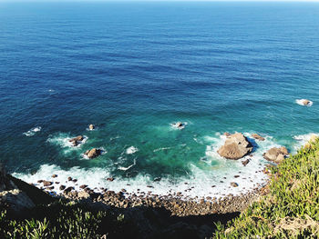 High angle view of rocks on beach