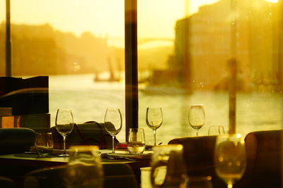 Beer glass on table at restaurant