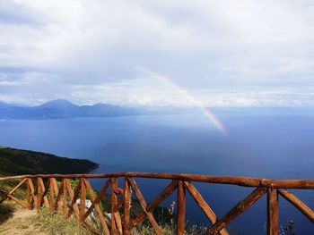 Scenic view of rainbow over sea against sky