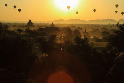 View of hot air balloons against sky