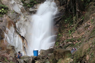 Scenic view of waterfall in forest