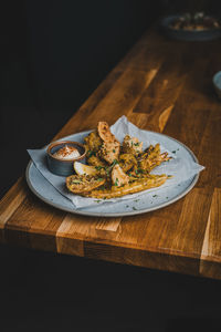 Close-up of food in plate on table