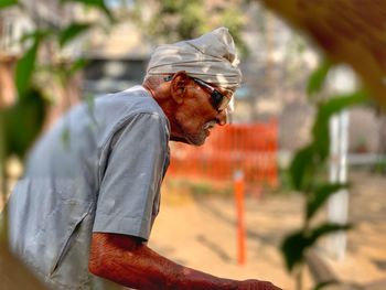 Man working on leaf