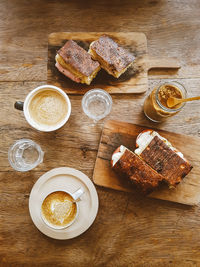 High angle view of breakfast on table