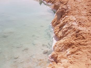 High angle view of rocks on beach