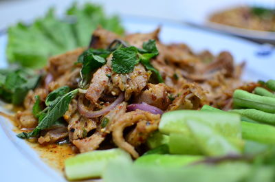 Close-up of meal served in plate