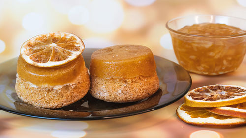 Close-up of breakfast served on table