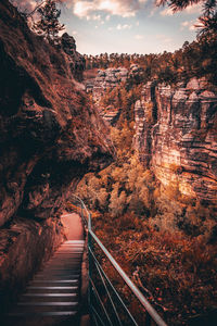 Scenic view of rock formation amidst trees against sky