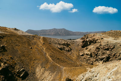 Nea kameni volcano in santorini, greece.