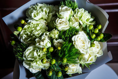 High angle view of flower bouquet