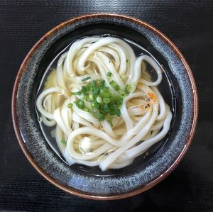 Directly above shot of noodles in bowl on table