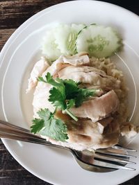 High angle view of food in plate