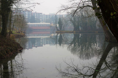 Reflection of buildings in lake