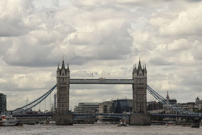 View of suspension bridge against cloudy sky