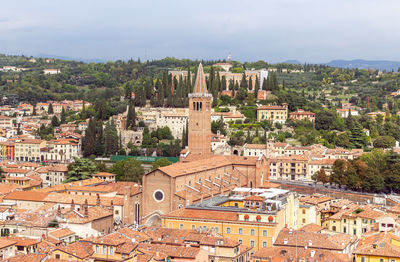 High angle view of buildings in city