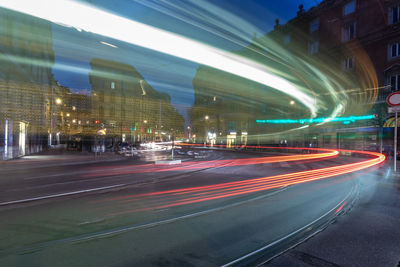 Light trails on city street at night
