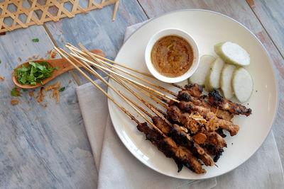 High angle view of food in plate on table